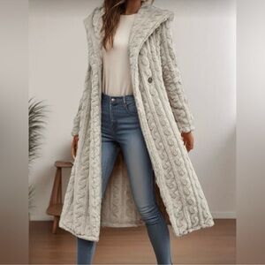 Cozy Solid Textured Open Front Long Hoodie Jacket Coat S M L XL XXL